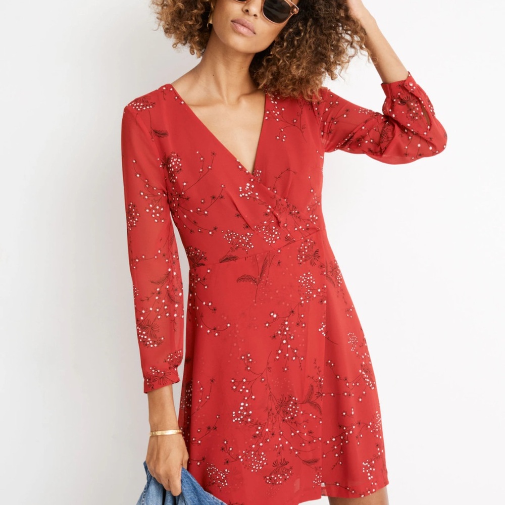 Madewell Hazelwood Wrap-Front Mini Red Floral Dress Size 8